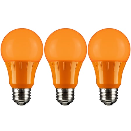 Sunlite LED A19 Colored Light Bulb, 3 Watts 25w Equivalent, E26 Medium Base, Non-Dimmable, Orange, 3PK 40452-SU